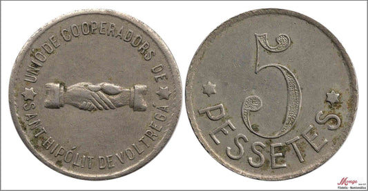 España - Cooperativas - Nº AL-2999 - EBC / XF - 5 pesetas/ Sant Hipolit de Voltrega/ niquel