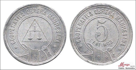 España - Cooperativas - Nº AL-3153 - EBC / XF - 5 centimos/ Obrera Manresana/ aluminio