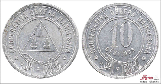 España - Cooperativas - Nº AL-3154 - EBC / XF - 10 centimos/ Obrera Manresana/ aluminio