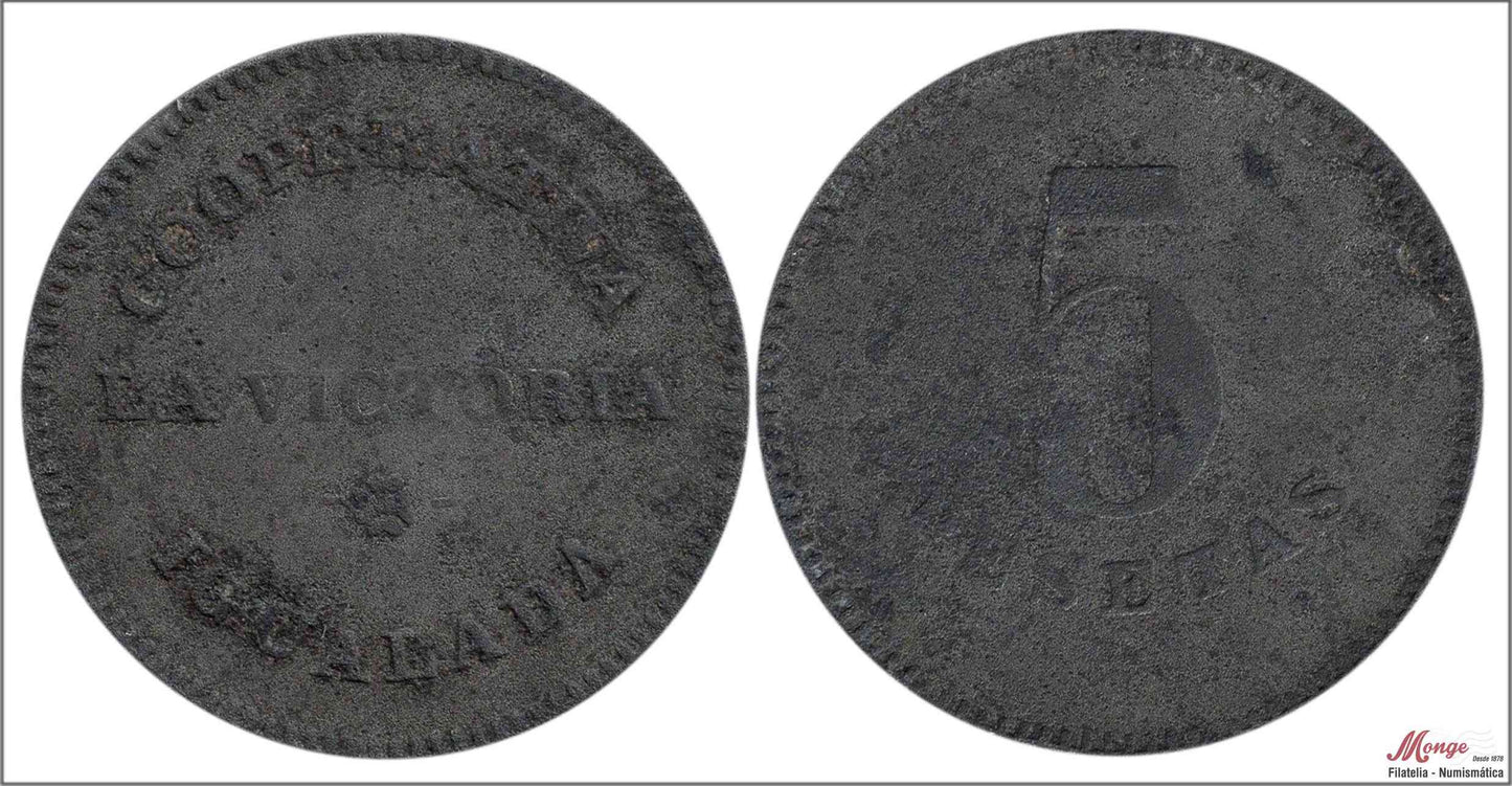 España - Cooperativas - Nº AL-3240 - MBC - / VF- - 5 pesetas/ La Victoria - Igualada/ Zinc