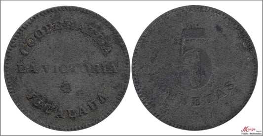 España - Cooperativas - Nº AL-3240 - MBC - / VF- - 5 pesetas/ La Victoria - Igualada/ Zinc