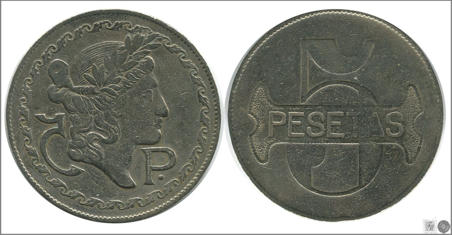 España - Cooperativas - Nº NC-008 - MBC / VF - Ficha Casino 5 Pesetas Busto Mujer a derecha 5p