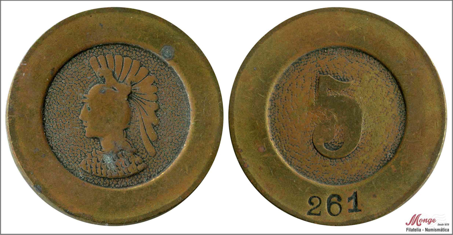 España - Cooperativas - Nº NC-114 - MBC - / VF- - Ficha a Identificar - Valor 5 y Numerada Modulo 37mm