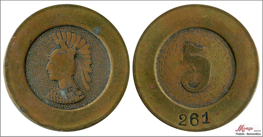 España - Cooperativas - Nº NC-114 - MBC - / VF- - Ficha a Identificar - Valor 5 y Numerada Modulo 37mm