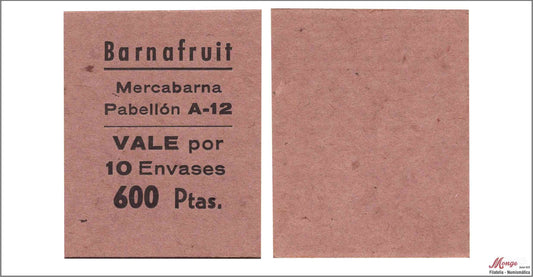 España - Cooperativas - Nº NC-115 - S/C / UNC - 600 pesetas/ Barnafruit - Mercabarna/ carton