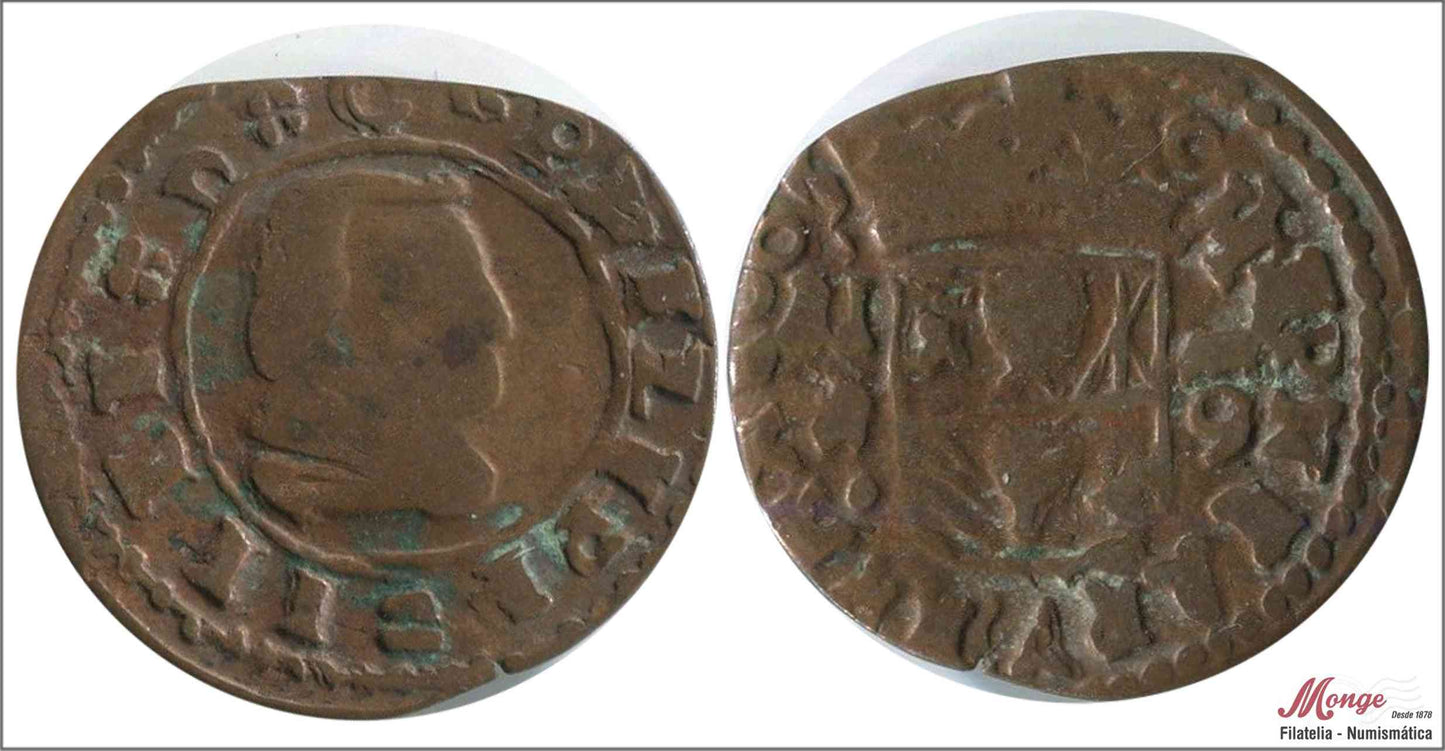 España - Felipe IV - Nº JS-NC-01 - BC+ / F+ - 16 Maravedis / Falsa de Epoca muy curiosa modulo de 8 maravedis y Ceca imaginaria.