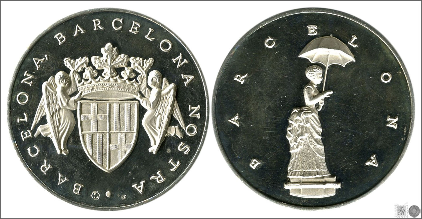 España - Medalla - Nº 00012a - PROOF - Monumento Barcelona / Mujer Paraguas / 24,90 gr. plata