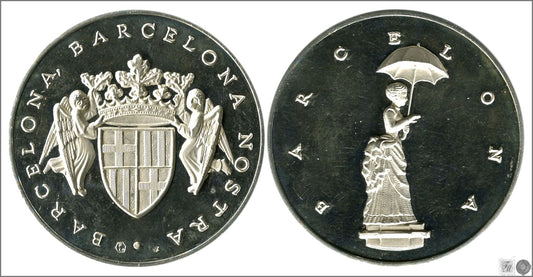 España - Medalla - Nº 00012a - PROOF - Monumento Barcelona / Mujer Paraguas / 24,90 gr. plata