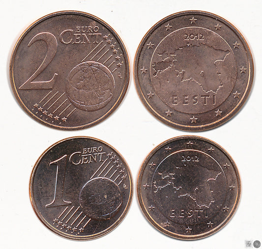 Estonia - 2012 - Monedas Euros circulación - S/C / UNC - Año 2012 (2 monedas 1 y 2 ct-)