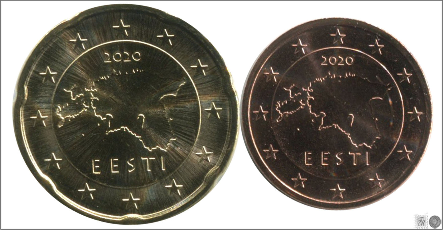 Estonia - 2020 - Monedas Euros circulación - S/C / UNC - Año 2020 ( 2cts y 20 ctms.)