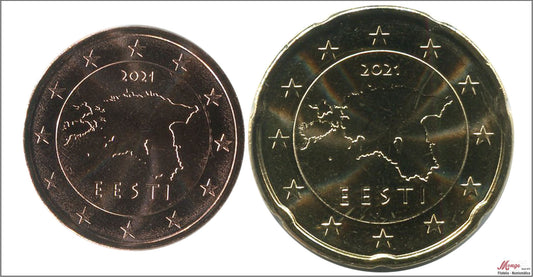 Estonia - 2021 - Monedas Euros circulación - S/C / UNC - 0,02 y 0,20 cent. año 2021