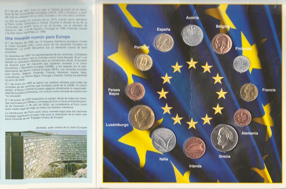 Europa - 2002 - Monedas Euros en cartera oficial - FDC / MS - Cartera con 12 monedas ultimas antes del €