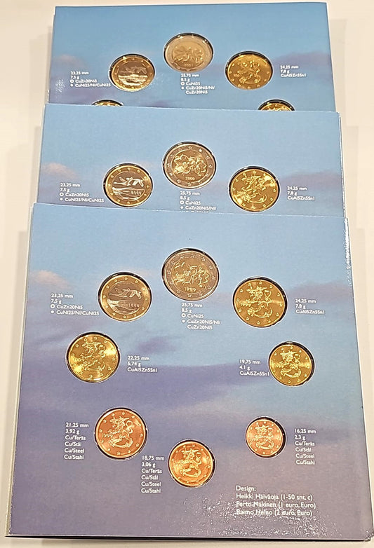 Finlandia - 2001 - Monedas Euros en cartera oficial - FDC / MS - Cartera años 1999, 2000 y 2001 (24m)