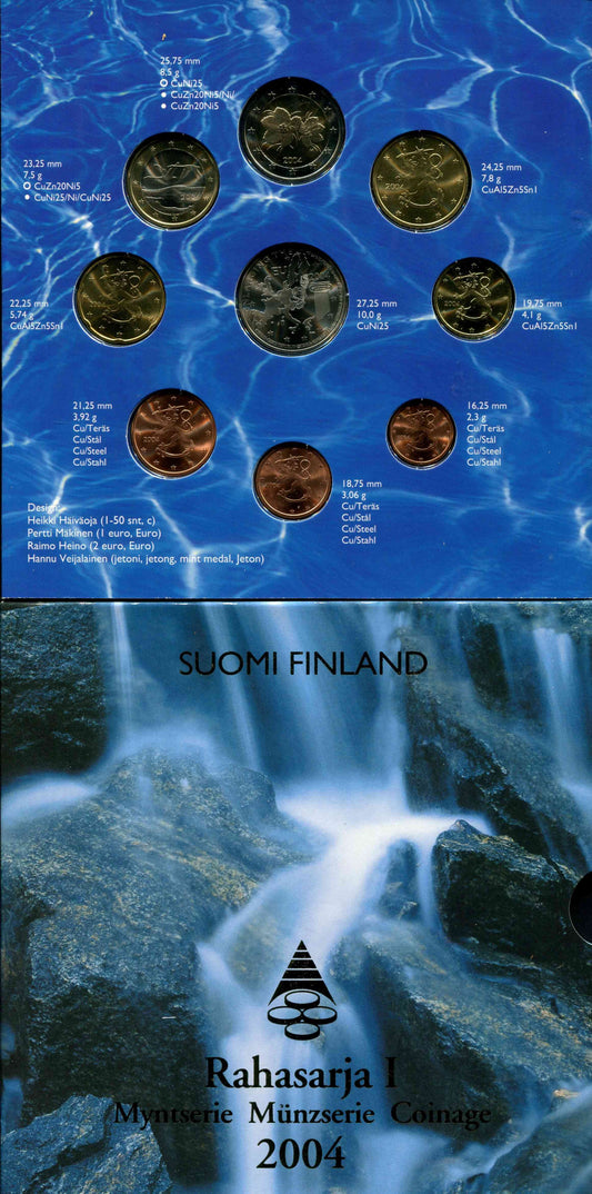 Finlandia - 2004 - Monedas Euros en cartera oficial - FDC / MS - Cartera 2004 (8m+getón)