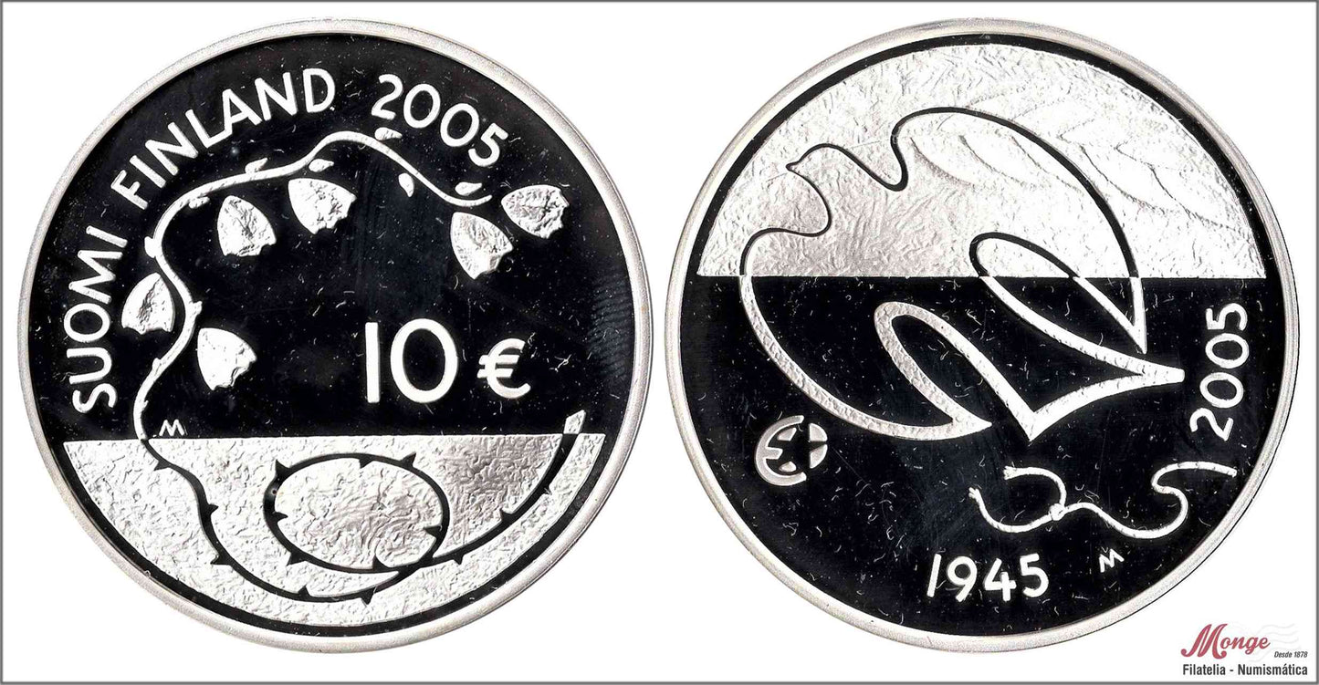 Finlandia - 2005 - Monedas euros en plata - Nº KM00120 - FDC / MS - 10 € año 2005 / 60th Anniversary of Peace / 25,50 gr. plata