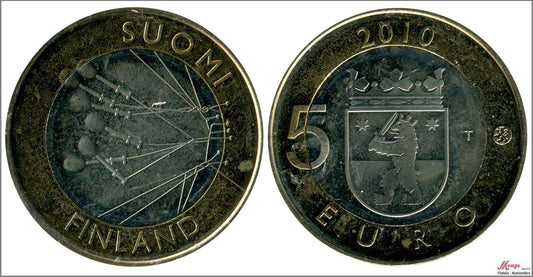 Finlandia - 2010 - Monedas Euros circulación - S/C / UNC - 5 € Año 2010 / Escudo prov. hist. de Satakunta