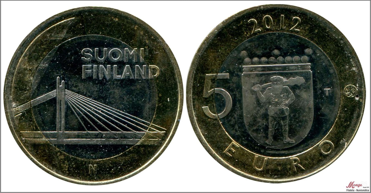 Finlandia - 2012 - Monedas Euros circulación - S/C / UNC - 5 € año 2012-7ª / Puente de Jätkänkynttilä en Rovaniemi / Laponia