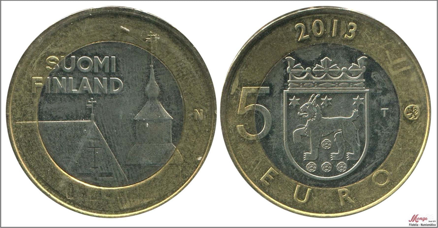 Finlandia - 2013 - Monedas Euros circulación - S/C / UNC - 5 € año 2013-8ª / Iglesia de San Lorenzo en Yanakkala /Tavastia