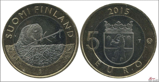 Finlandia - 2015 - Monedas Euros circulación - S/C / UNC - 5 € año 2015-1ª / Satakunta - Nutria