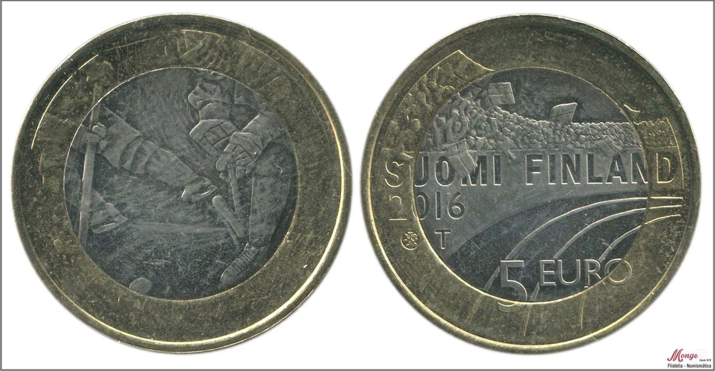 Finlandia - 2016 - Monedas Euros circulación - S/C / UNC - 5 € año 2016-1ª / Deportes 1º Hockey sobre hielo