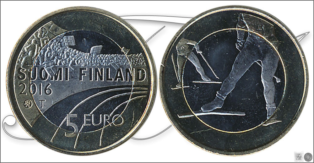 Finlandia - 2016 - Monedas Euros circulación - S/C / UNC - 5 € año 2016-2ª / Deportes 2º Esquí nórdico