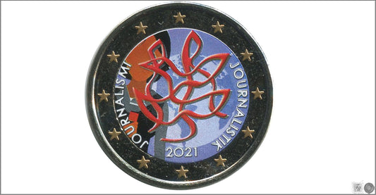 Finlandia - 2021 - Monedas Euros Color - S/C / UNC - 2 € Año 2021 / Periodismo y Comunicacion / Fondo-azul