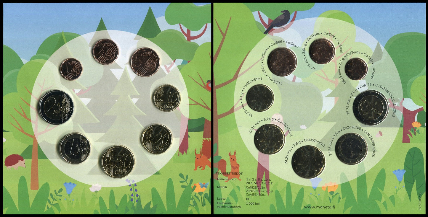 Finlandia - 2024 - Monedas Euros en cartera oficial - FDC / MS - Año 2024 (8 monedas)