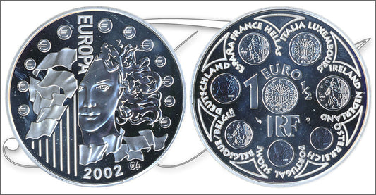 Francia - 2002 - Monedas euros en plata - PROOF - 1,50 € 2002 / Europa 2002 / 22,2 gr. plata / En estuche