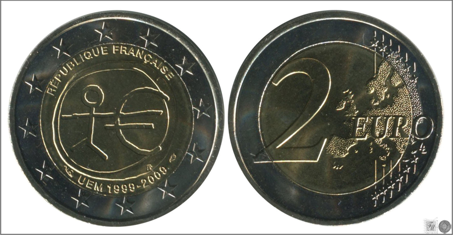 Francia - 2009 - Monedas Euros circulación - S/C / UNC - 2 € Año 2009 / 10 Aniv. Euro EMU