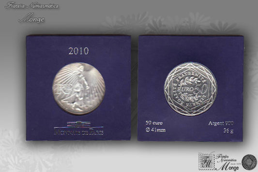 Francia - 2010 - Monedas euros en plata - FDC / MS - 50 € Año 2010 / Sembradora / En estuche