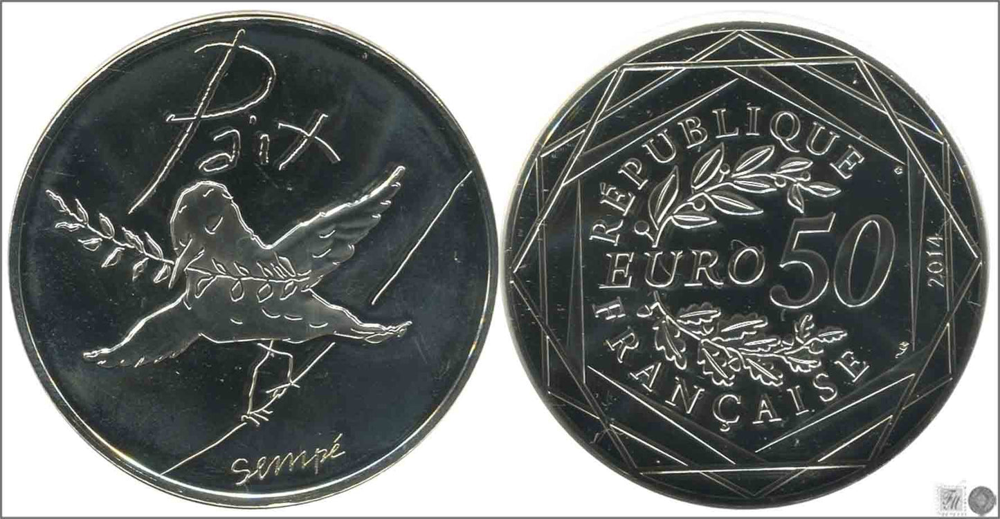 Francia - 2014 - Monedas euros en plata - FDC / MS - 50 € Año 2014 / Paix