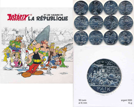 Francia - 2015 - Monedas euros en plata - PROOF - 12 € (12) y 50 € año 2015 / Asterix / 1ª Serie 13 valores + Estuche para colec