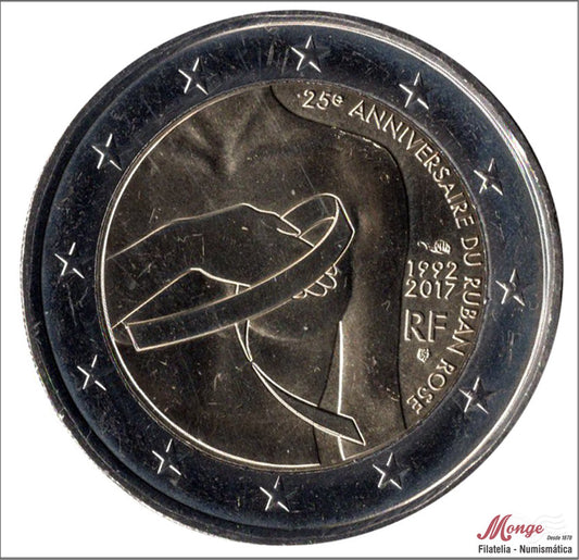 Francia - 2017 - Monedas Euros circulación - S/C / UNC - 2 € Año 2017 / 25 años cinta rosa - lucha contra el cáncer de mama