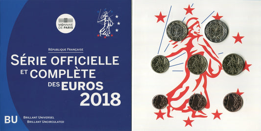 Francia - 2018 - Monedas Euros en cartera oficial - FDC / MS - Cartera año 2018 (8 monedas)