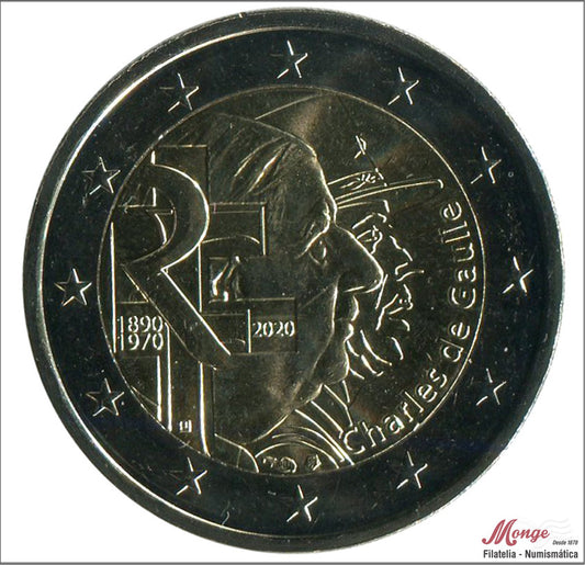 Francia - 2020 - Monedas Euros circulación - S/C / UNC - 2 € Año 2020 / Charles de Gaulle - Aniversarios