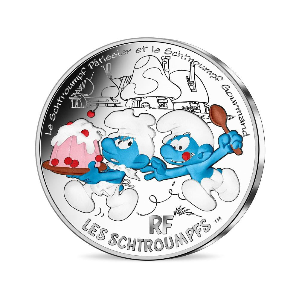 Francia - 2020 - Monedas euros en plata - FDC / MS - 50 € 2020 Color El pitufo codicioso / Le Schtroumpf Gourmand