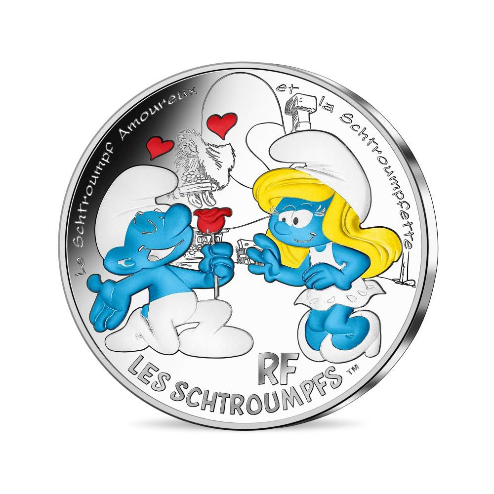 Francia - 2020 - Monedas euros en plata - FDC / MS - 50 € 2020 Color El Pitufo Enamorado / Le Schtroumpf Amoureux