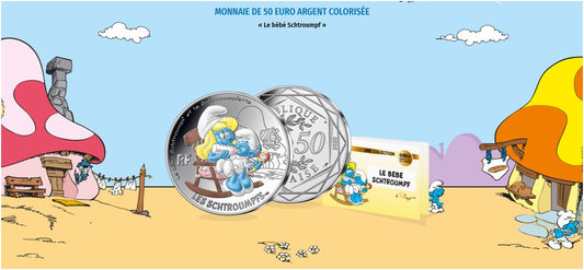 Francia - 2020 - Monedas euros en plata - FDC / MS - 50 € 2020 Color Pitufo bebé Bébé Schtroumpf"