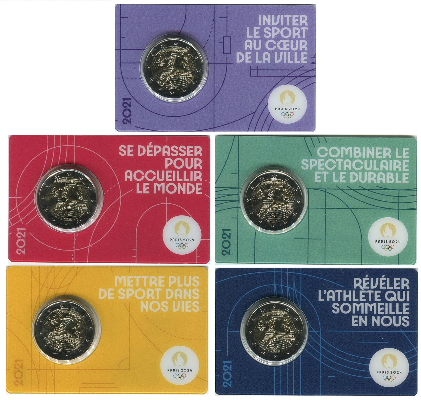 Francia - 2021 - Monedas Euros circulación - S/C / UNC - 2 € Año 2021 / Juegos Olimpicos - Paris 2024 / En blister / Se entrega