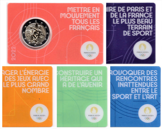 Francia - 2022 - Monedas Euros circulación - S/C / UNC - 2 € Año 2022 / Juegos Olimpicos - Paris 2024 / 1 blister / Se entrega e