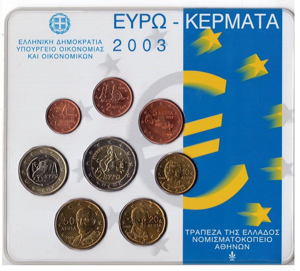 Grecia - 2003 - Monedas Euros en cartera oficial - FDC / MS - Cartera 2003 (8 monedas)