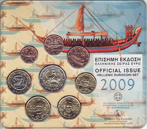 Grecia - 2009 - Monedas Euros en cartera oficial - FDC / MS - Cartera año 2009 (8 monedas)