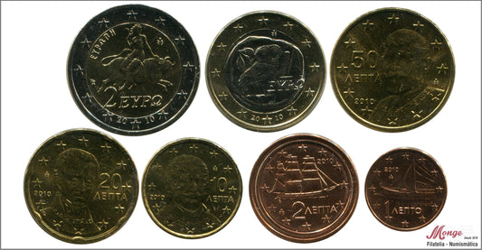 Grecia - 2010 - Monedas Euros circulación - S/C / UNC - Año 2010 (8 monedas)