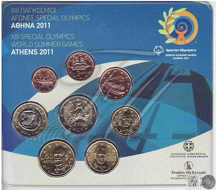 Grecia - 2011 - Monedas Euros en cartera oficial - FDC / MS - Cartera año 2011 (8 monedas) con 2 € normal