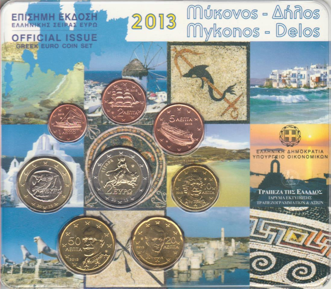 Grecia - 2013 - Monedas Euros en cartera oficial - FDC / MS - Cartera año 2013 (8 monedas) con 2 € normal