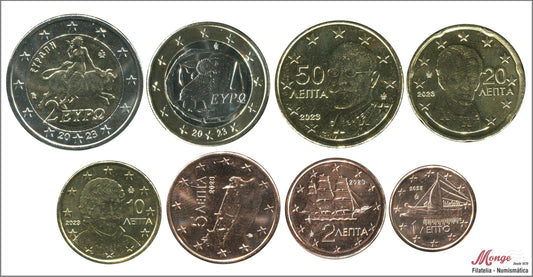 Grecia - 2023 - Monedas Euros circulación - S/C / UNC - Año 2023 (8 monedas)