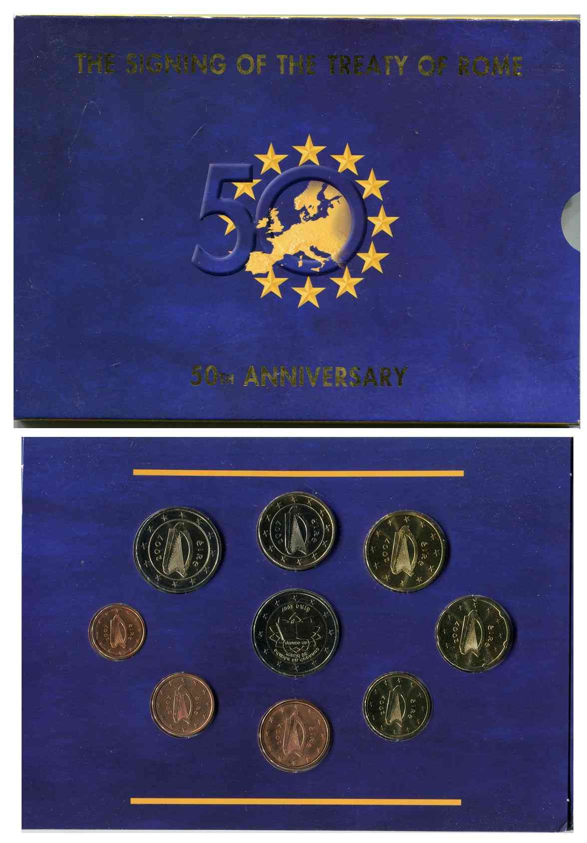 Irlanda - 2007 - Monedas Euros en cartera oficial - FDC / MS - Cartera 2007 (9 monedas) / Incluye 2 € 50 Aniv. Tra.Roma