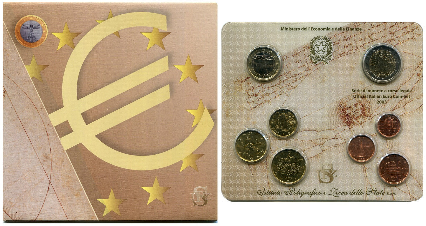 Italia - 2003 - Monedas Euros en cartera oficial - FDC / MS - Cartera 2003 8m