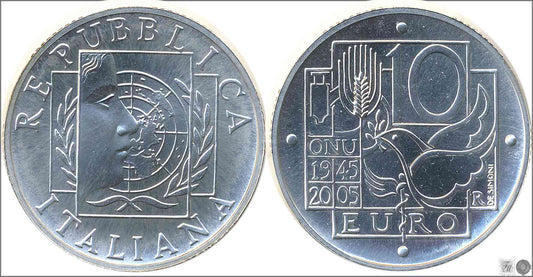 Italia - 2005 - Monedas euros en plata - FDC / MS - 10 € año 2005 60º Aniversario de la ONU