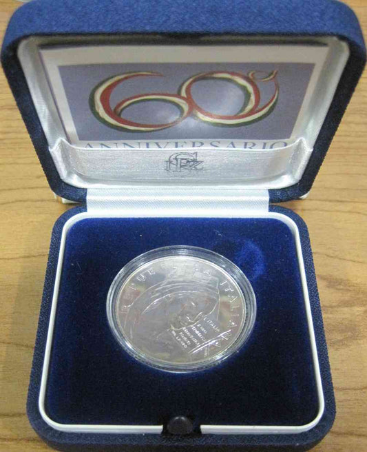 Italia - 2008 - Monedas euros en plata - PROOF - 5 € año 2008 / Constitución Italiana 1948-2008 en estuche